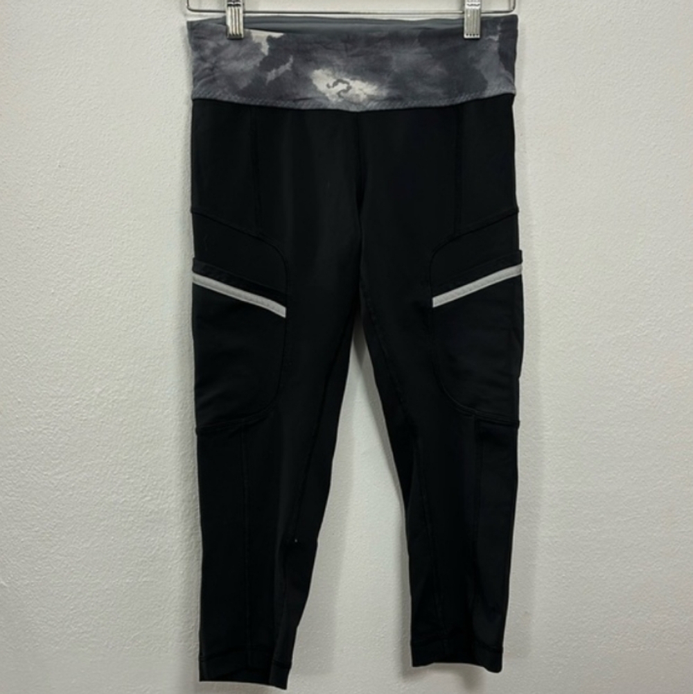 Lululemon Athletica Run Your Heart Out Black and Gray Cropped Leggings Size 6